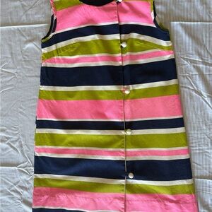 1970s  Striped Swim Coverup in Pink Green and Blue with matching beach bag
